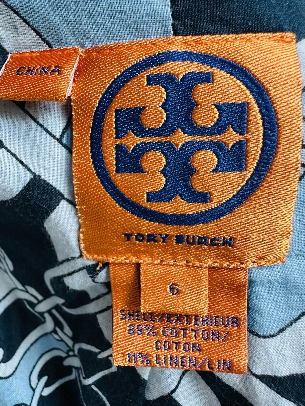 Vintage Tory Burch Seersucker Stripe Linen Cotton Blazer Jacket Navy Preppy